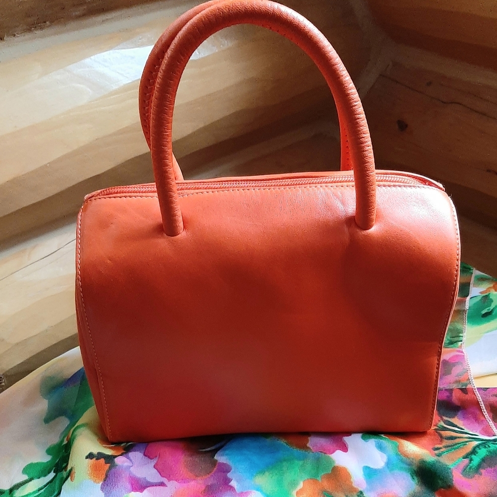 Saks Fifth Avenue Orange Red Leather Top-Handle Satchel